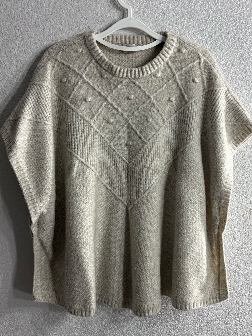LOFT Wool Blend Neutral Heathered Cream Knit Pancho Sweater Woman XS/S